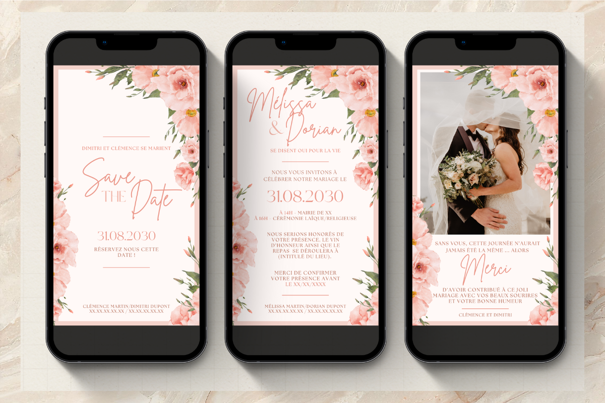 Pack trio mariage numérique "romance"
