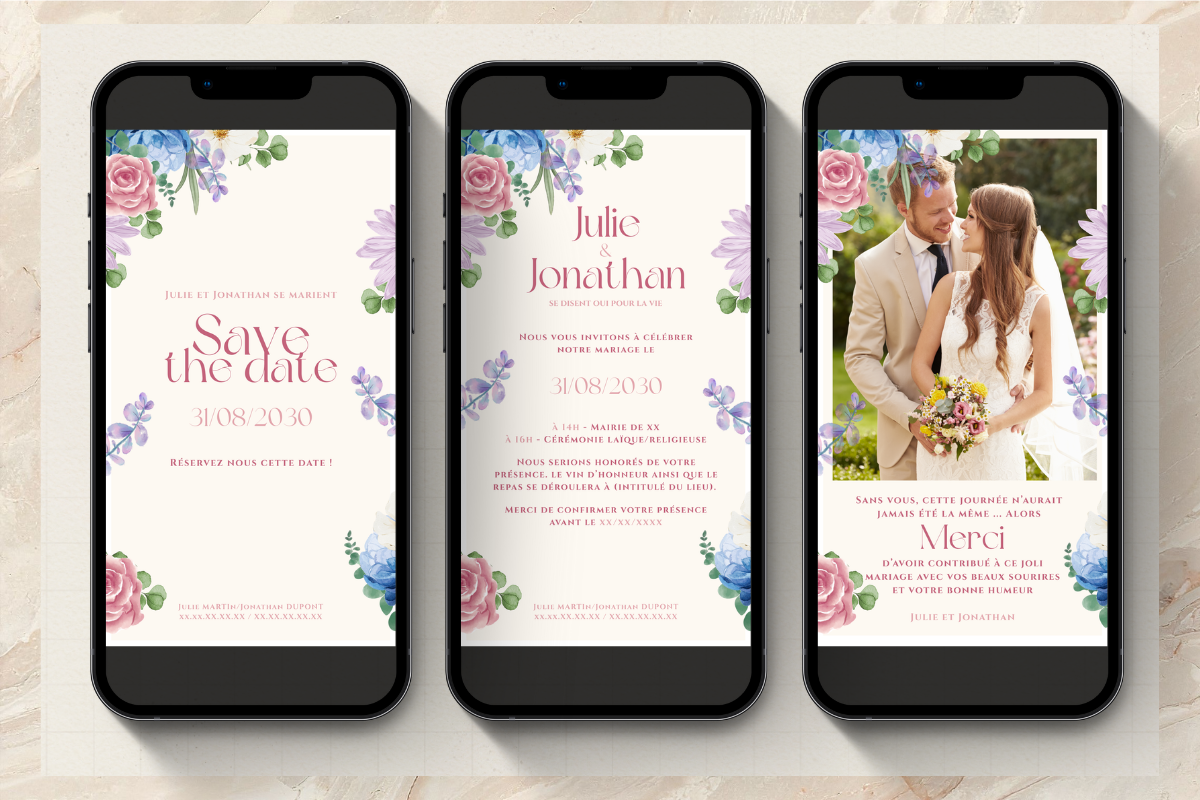 Pack trio mariage numérique "floral"