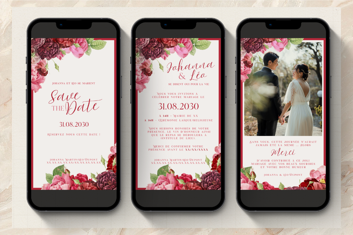 Pack trio mariage numérique "burgundy"