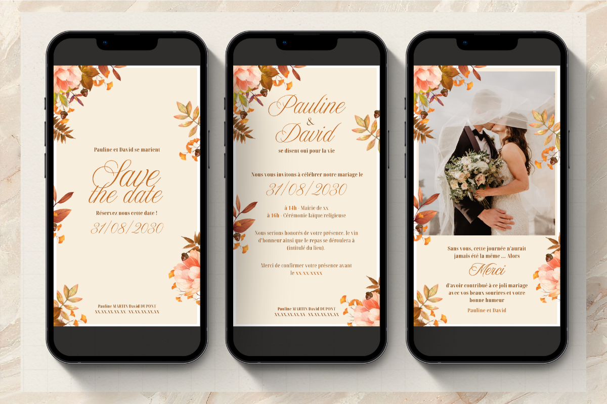 Pack trio mariage numérique "automne léger"